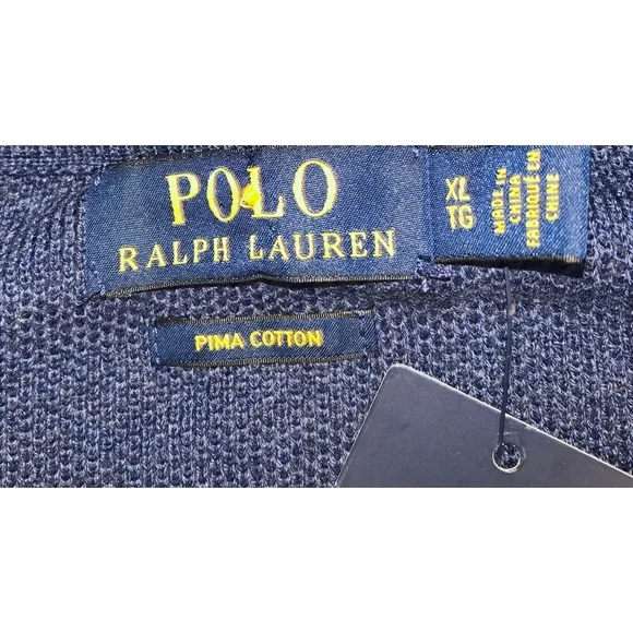 Polo Ralph Lauren Textured Pullover Turtleneck Pima Cotton Navy Heather Sweater